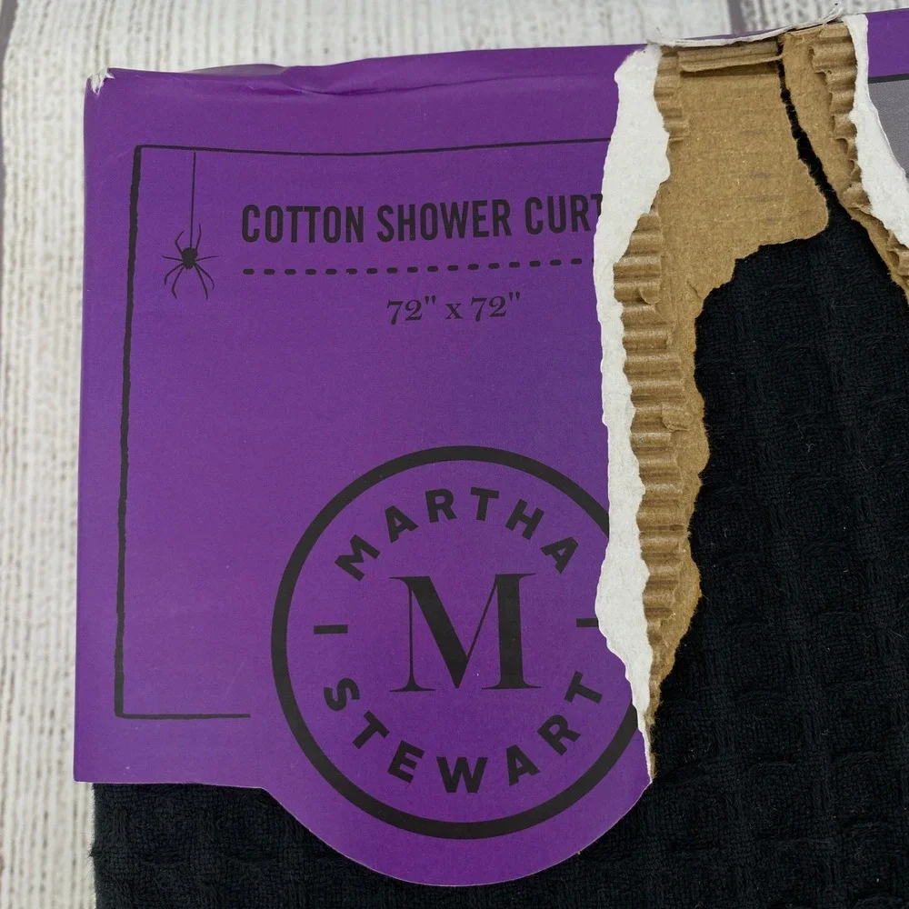 Martha Stewart Shower Curtain Black Waffle Weave Tassel Ghost Halloween Spooky